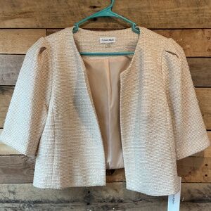 NWT Calvin Klein Women XL Ivory Metallic Open Front Shrug Puffy 3/4 Sleeves Glam